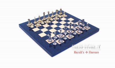 Metal chess men and leatherette chess board